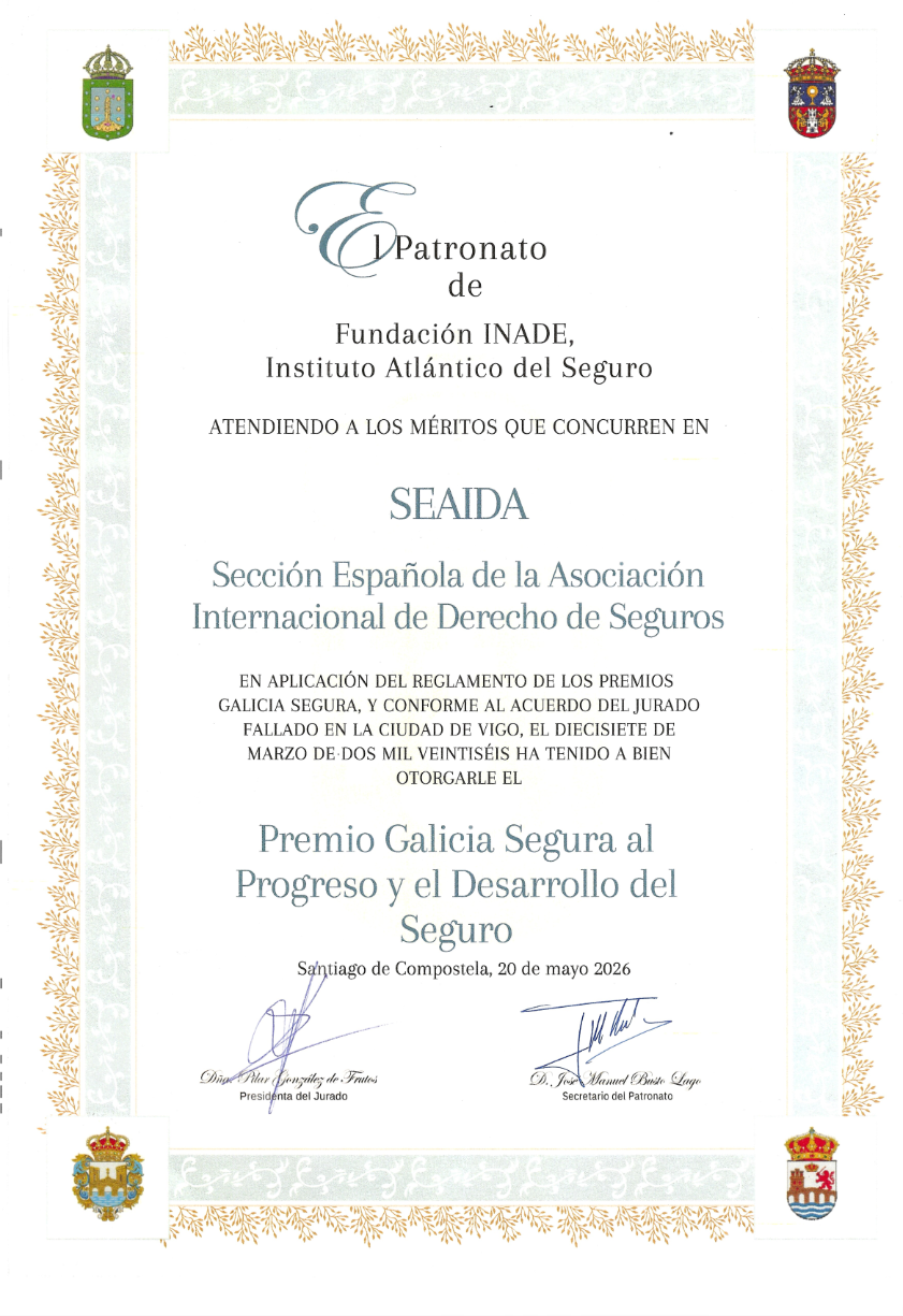 Diploma del Premio Galicia Segura concedido a SEAIDA